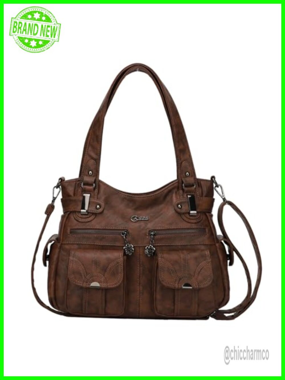 KL928 Hobo Shoulder Bag PU Leather Multi-Pocket Large Tote Purse Adjustable